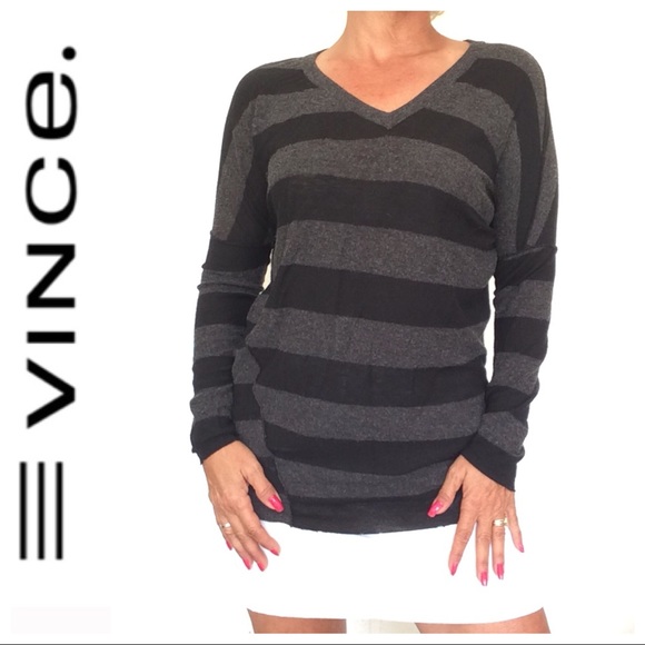 Vince Sweaters - VINCE STRIPED WOOL V NECK SWEATER MEDIUM